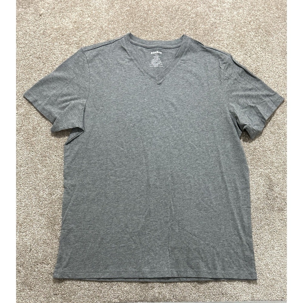 Bombas Men's L V-Neck T-Shirt Gray 100% Pima Cotton Short Sleeve Bee Better Tee